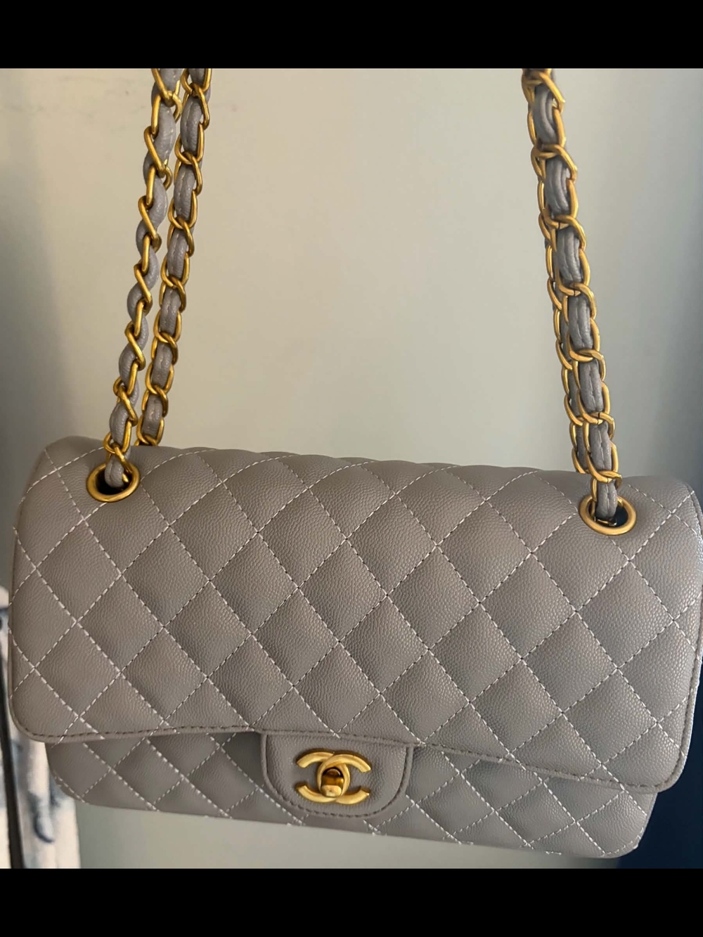 CHANEL Quilted Shoulder Bag in Taupe with Gold Hardware